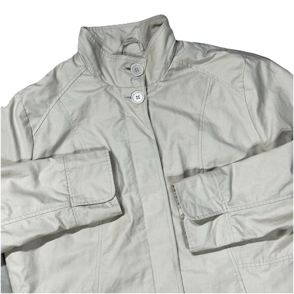 Eddie Bauer Jacket Women's Beige Rain Coat Trench Buttons Mid Length Utility - Picture 1 of 12